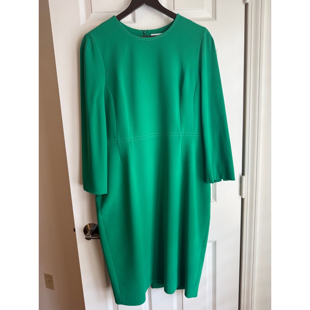 LK Bennett Emerald Green Round Neck Crepe Sheath Dress Sz 14